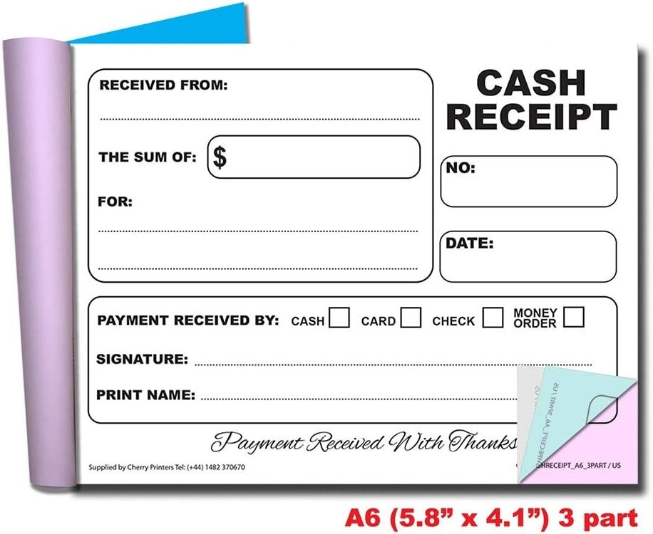 Cash receipt book A6 triplicate