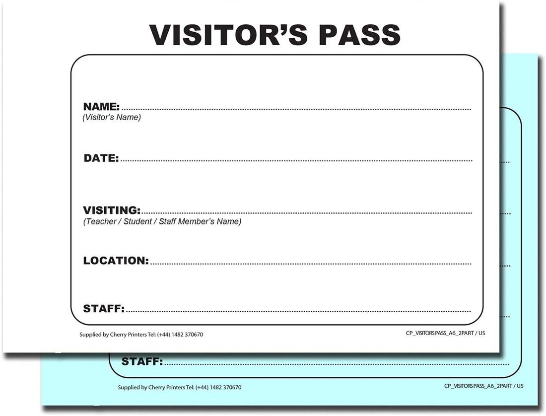 Visitor pass carbonless form