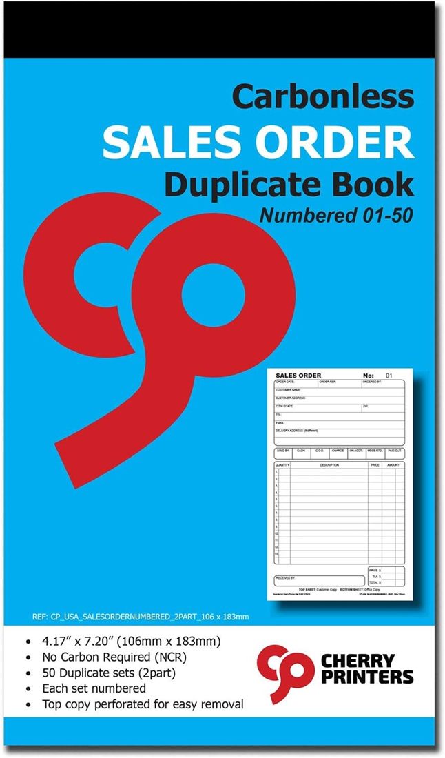 Numbered sales order duplicate book