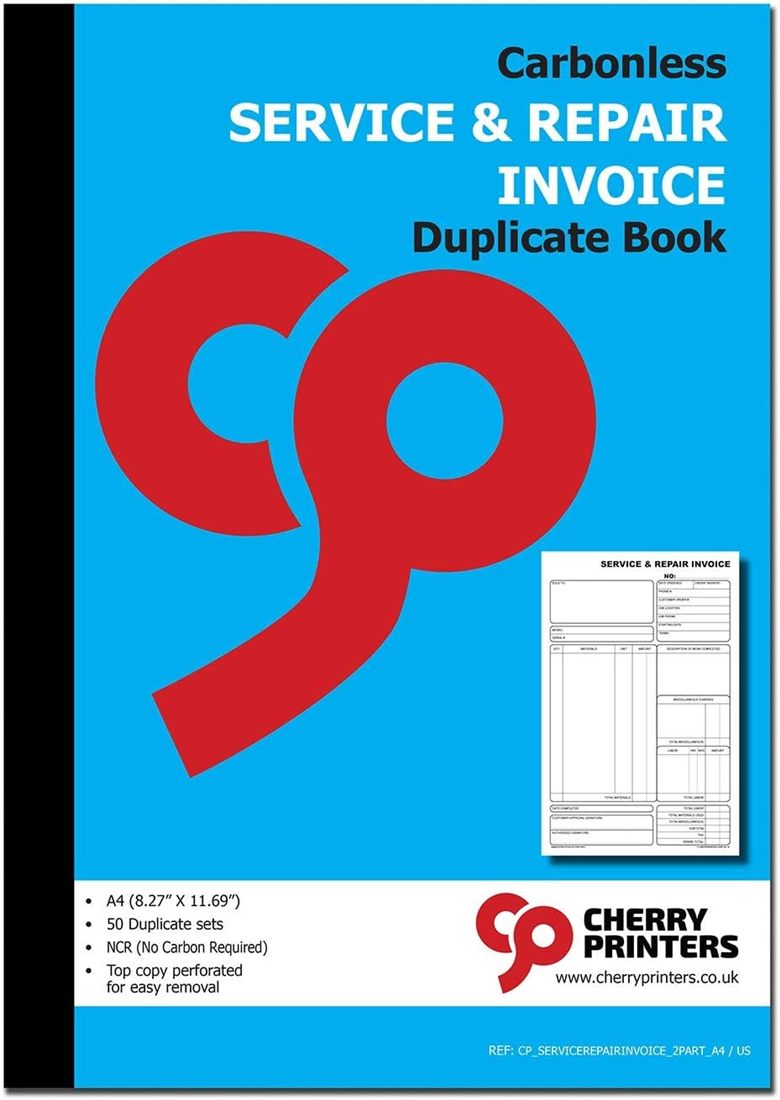 Service and repair invoice book A4