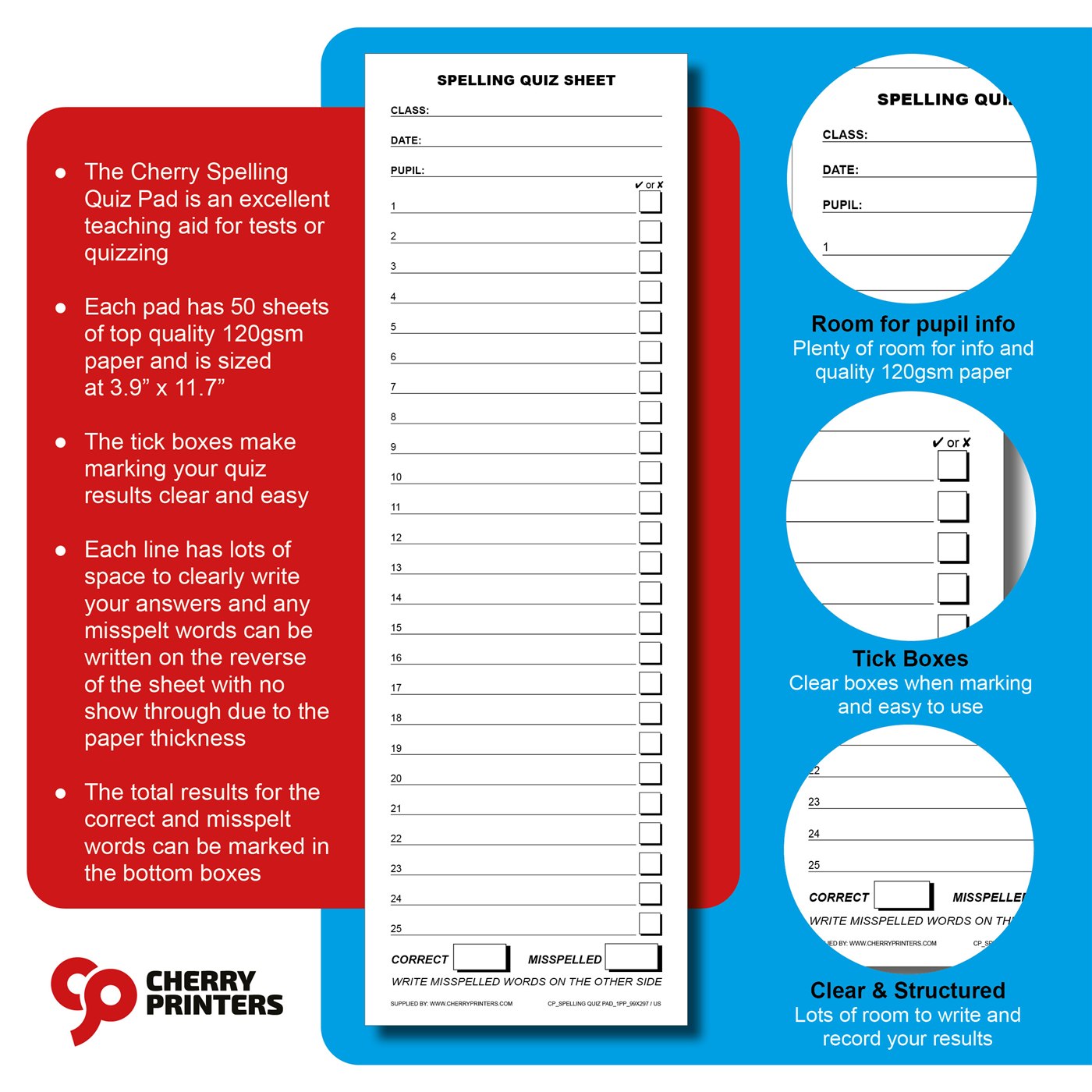 Spelling quiz pad