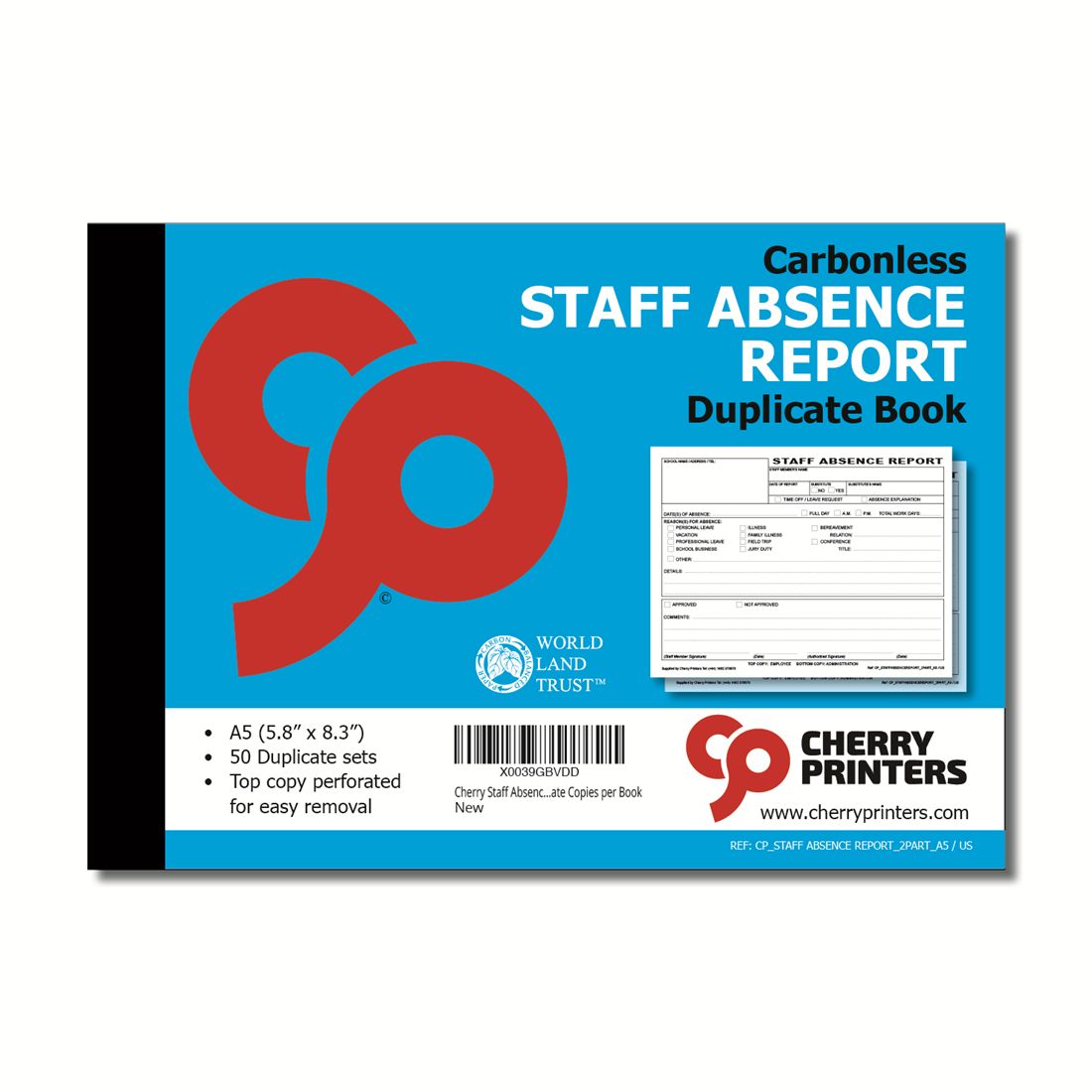 Staff absence report book A5