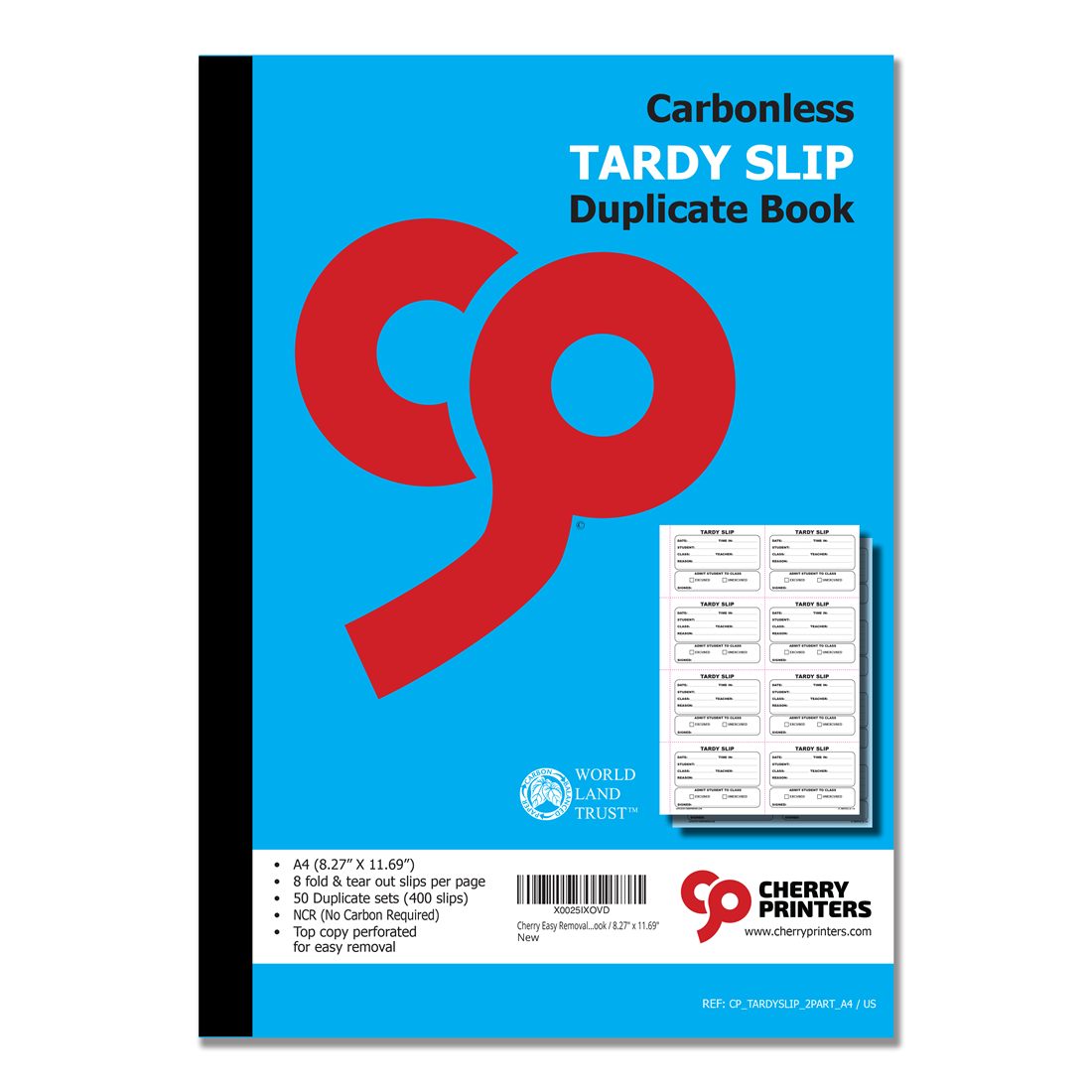 Carbonless tardy slip duplicate book