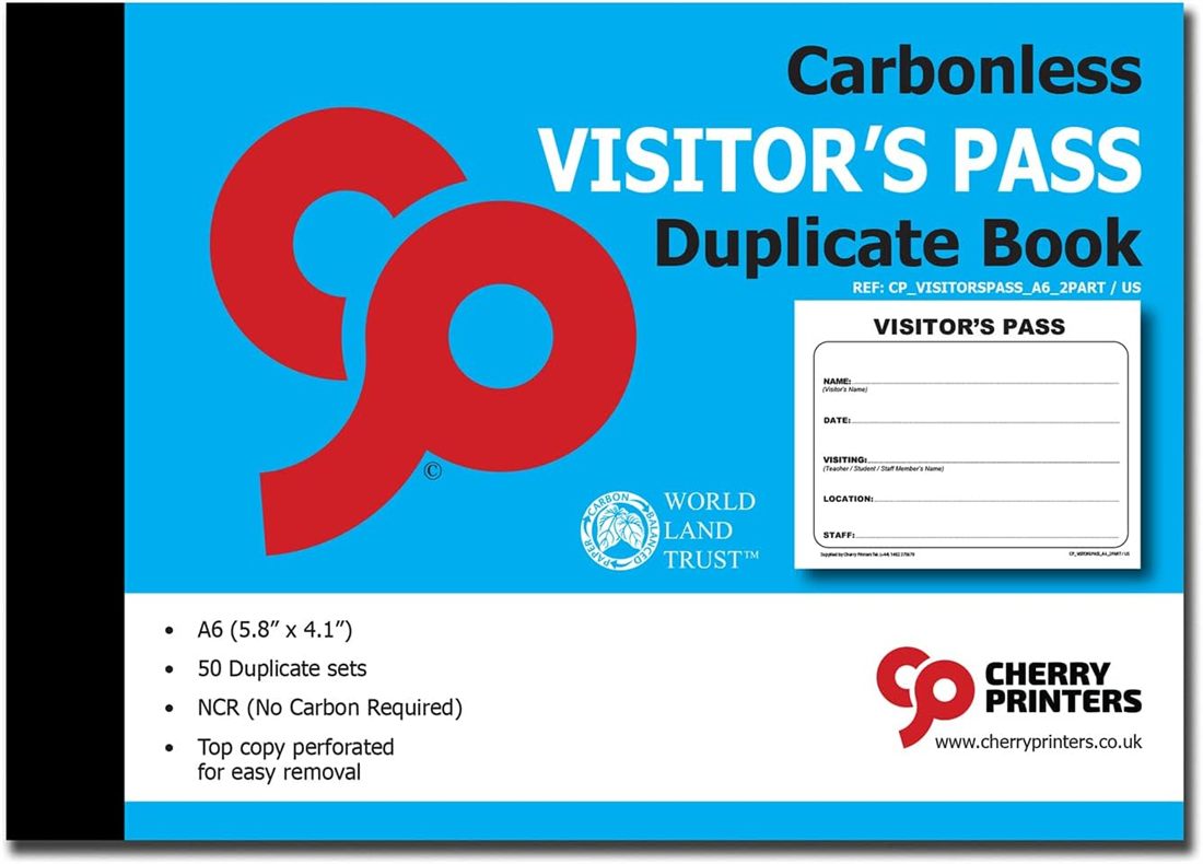 Carbonless visitor pass duplicate book